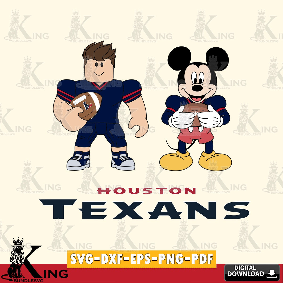Custom design featuring Houston Texans Roblox Mickey Football, high-quality vector for DIY scrapbooking and home decor