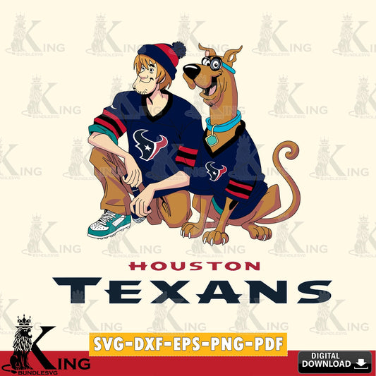 Artistic drawing of Houston Texans Shaggy and Scooby Doo playing football, a cut file ideal for vinyl projects and T-shirt