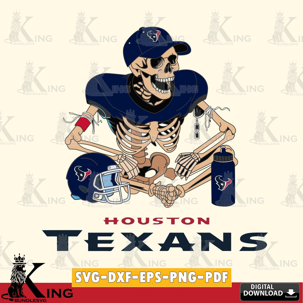 High-quality graphic of a Houston Texans skeleton player football, PNG clipart for sublimation printing and graphic design