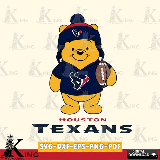 Artistic drawing of a Houston Texans Winnie the Pooh player in a football design, SVG cut file for personalized gifts and laser