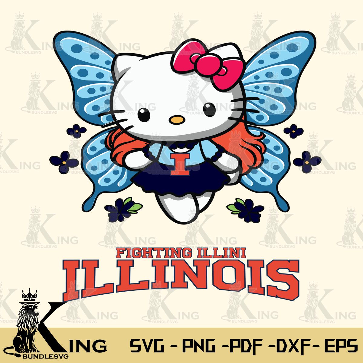 Illinois Fighting Illini Butterfly Kitty Charm Svg Eps Dxf Png File, Digital Download