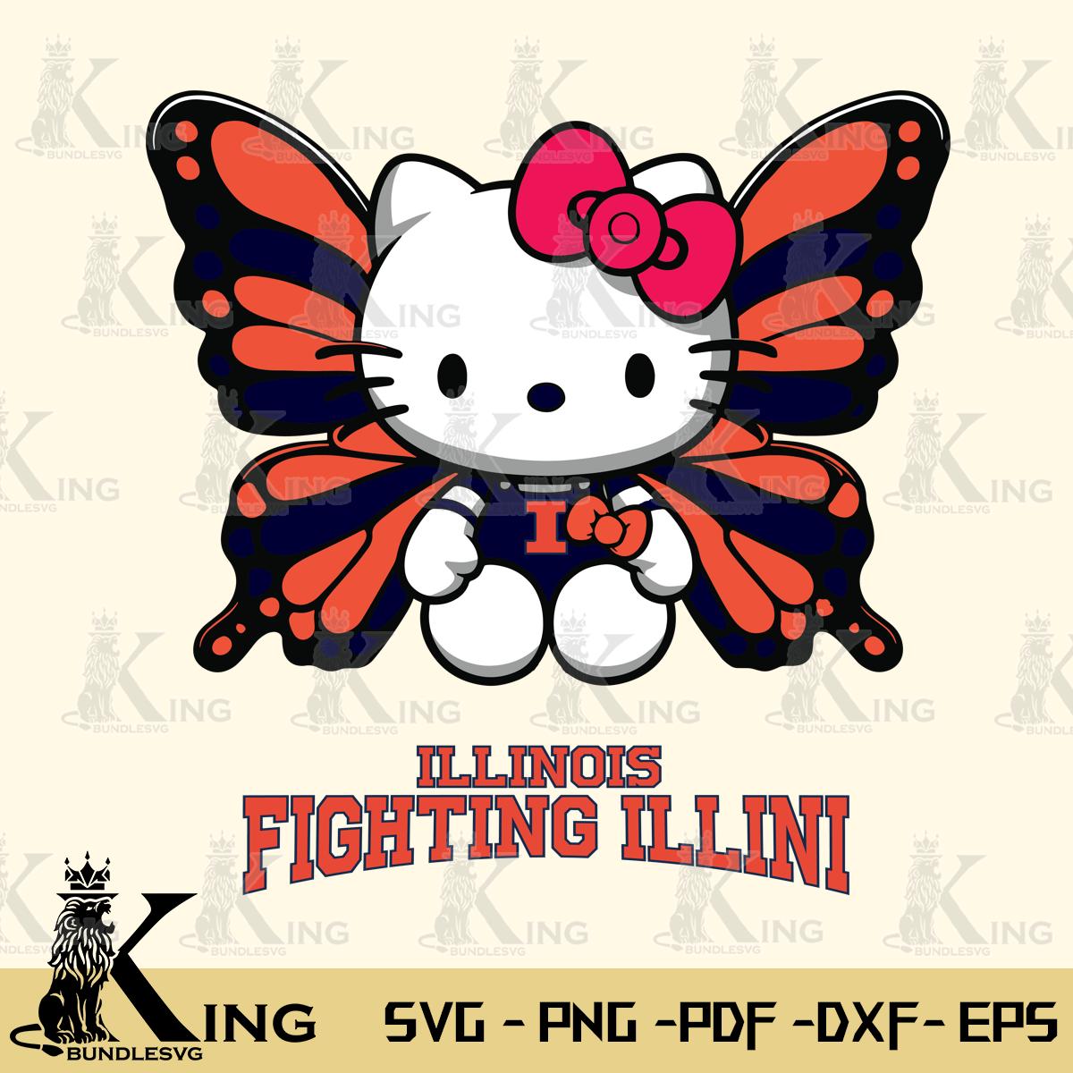 Illinois Fighting Illini Butterfly Kitty Delight Svg Eps Dxf Png File, Digital Download