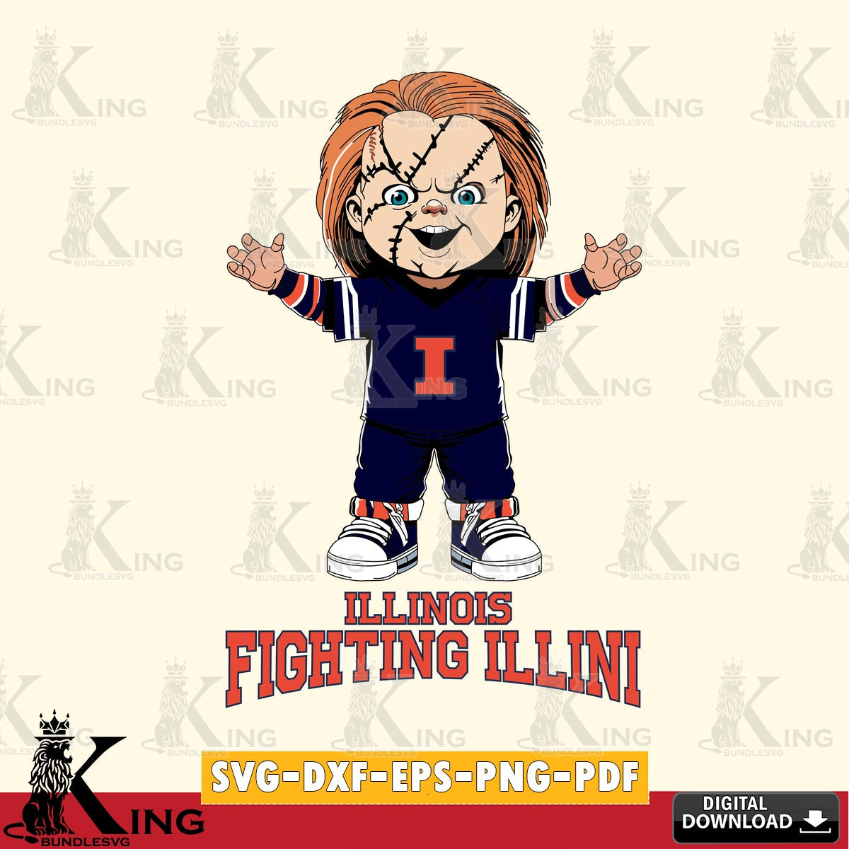 Artistic drawing of Illinois Fighting Illini Chucky Football, NCAA, printable vector design for sublimation and crafts