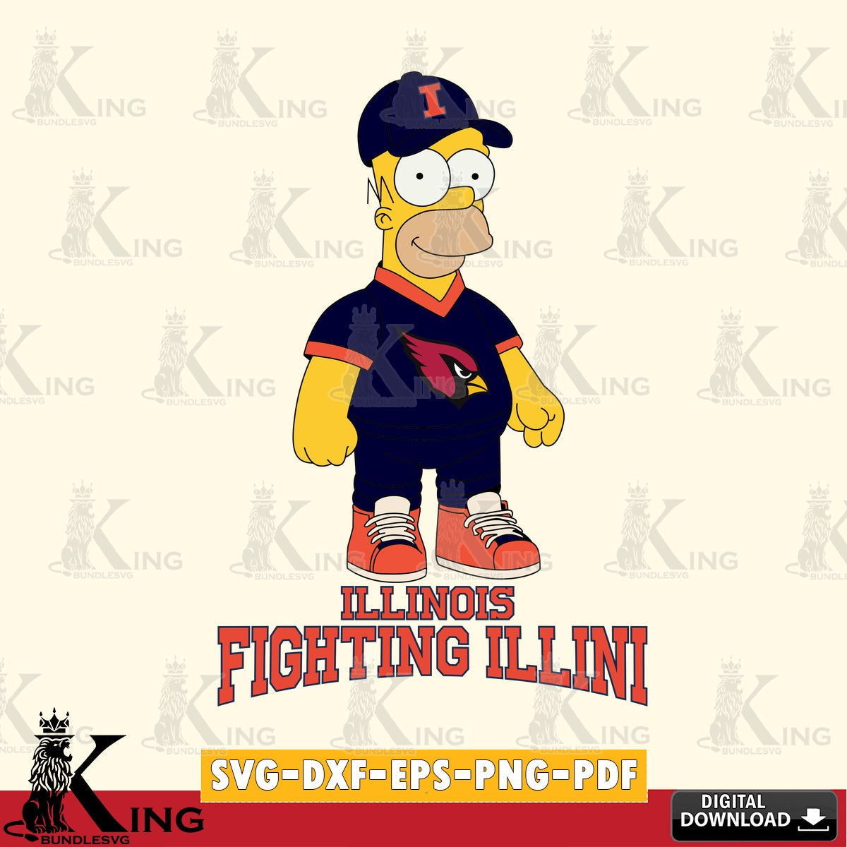 Custom design featuring Illinois Fighting Illini Homer Simpson football, a high-quality vector for DIY scrapbooking and home decor