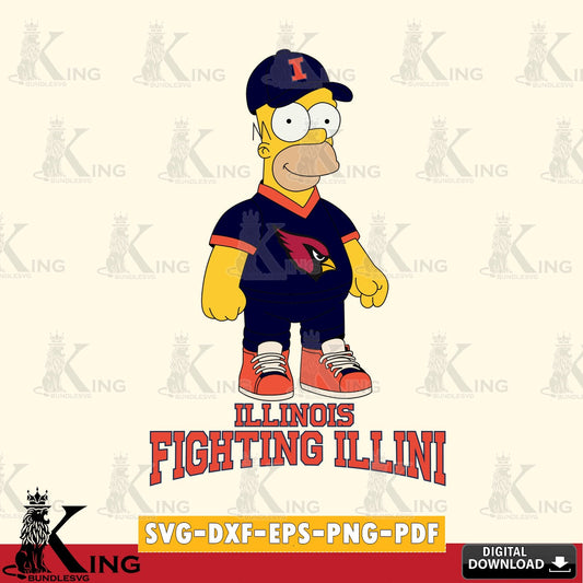 Custom design featuring Illinois Fighting Illini Homer Simpson football, a high-quality vector for DIY scrapbooking and home decor