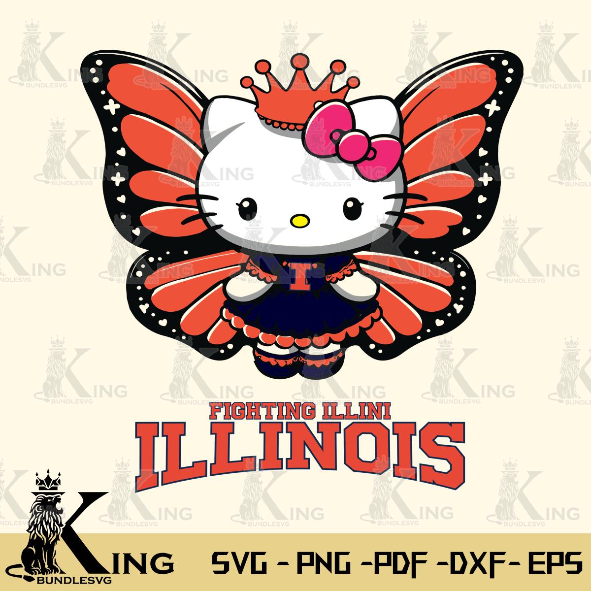 Illinois Fighting Illini Kitty Wings & Flowers Svg Eps Dxf Png File, Digital Download