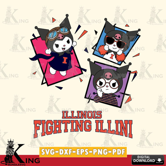 Illinois Fighting Illini Kuromi Action Football SVG file, Cricut, Cut file  , Digital Download , Instant Download, Sanrio svg, Clipart