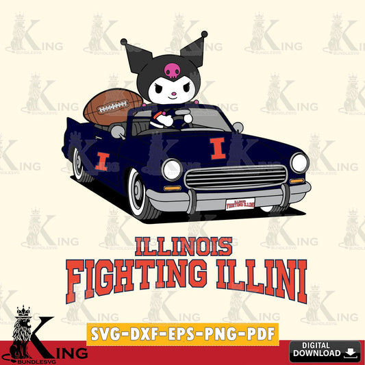 Illinois Fighting Illini Kuromi Car Football Game SVG file, Cricut, Cut file  , Digital Download , Instant Download, Sanrio svg, Clipart