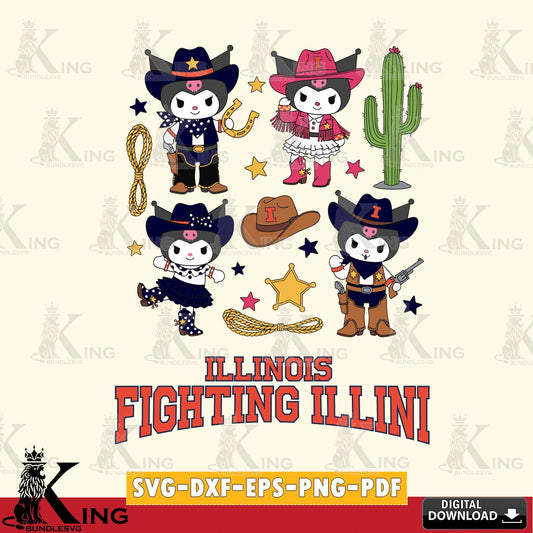 Illinois Fighting Illini Kuromi Cowboy Western SVG file, Cricut, Cut file  , Digital Download , Instant Download, Sanrio svg, Clipart