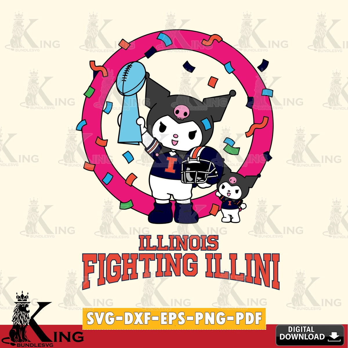 Illinois Fighting Illini Kuromi Football Champion SVG file, Cricut, Cut file  , Digital Download , Instant Download, Sanrio svg, Clipart