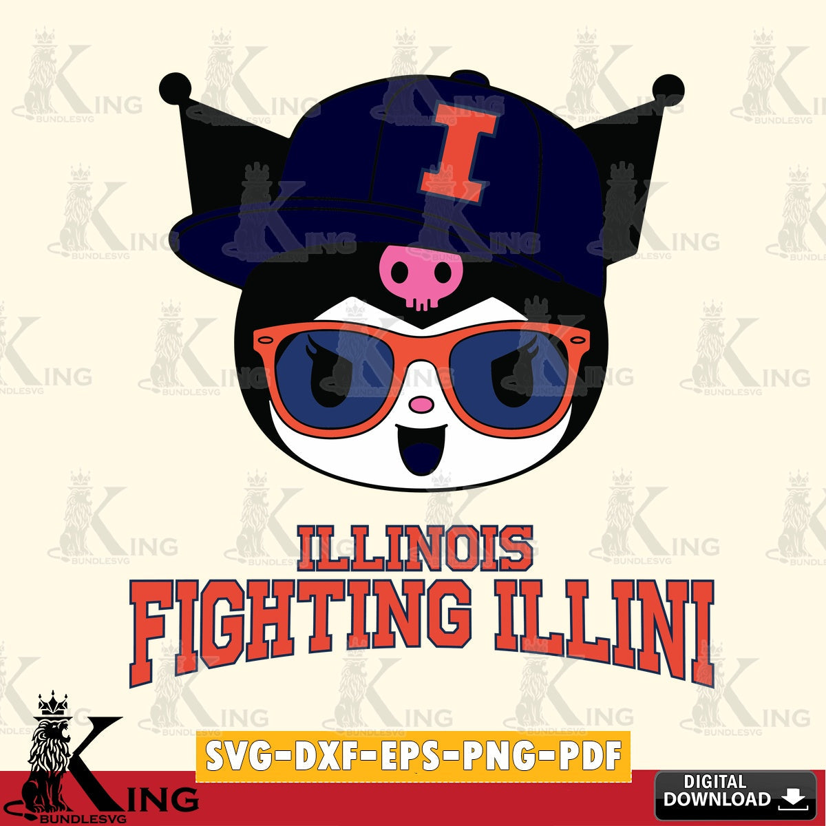 Illinois Fighting Illini Kuromi Football Cool SVG file, Cricut, Cut file  , Digital Download , Instant Download, Sanrio svg, Clipart