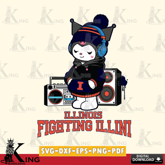 Illinois Fighting Illini Kuromi Football Music SVG file, Cricut, Cut file  , Digital Download , Instant Download, Sanrio svg, Clipart