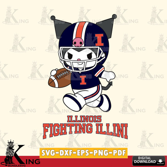 Illinois Fighting Illini Kuromi Football Run SVG file, Cricut, Cut file  , Digital Download , Instant Download, Sanrio svg, Clipart