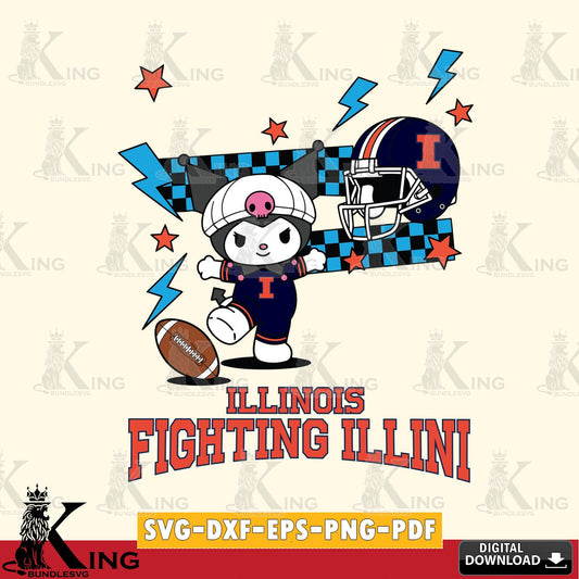 Illinois Fighting Illini Kuromi Game Day SVG file, Cricut, Cut file  , Digital Download , Instant Download, Sanrio svg, Clipart
