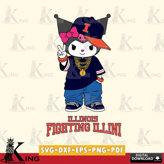 Illinois Fighting Illini Kuromi Streetwear Style SVG file, Cricut, Cut file  , Digital Download , Instant Download, Sanrio svg, Clipart