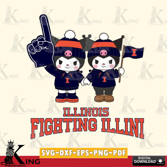 Illinois Fighting Illini Kuromi rugby Fan SVG file, Cricut, Cut file  , Digital Download , Instant Download, Sanrio svg, Clipart