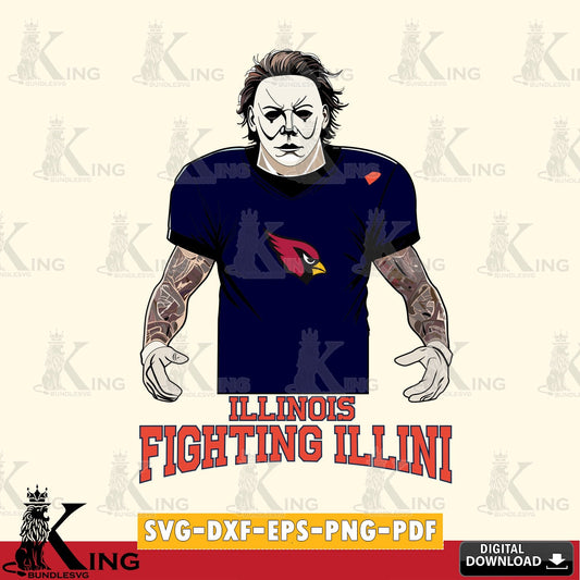 Beautiful illustration of Illinois Fighting Illini Michael Myers tattoo football, NCAA PNG clipart for sublimation printing and