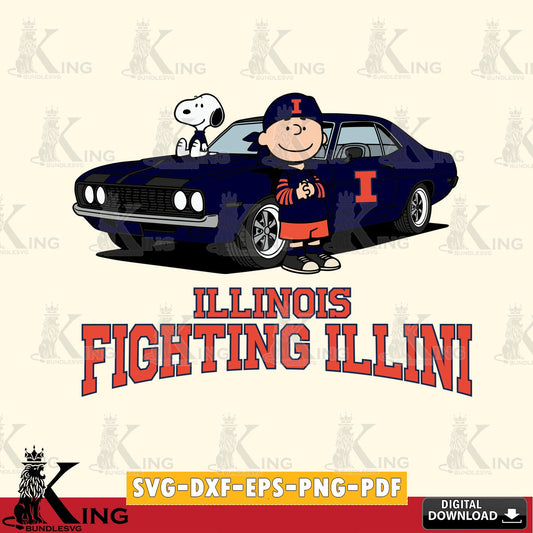 Illinois Fighting Illini Peanuts Muscle Car SVG, Cricut, Cut file  , Digital Download , Instant Download, Peanuts svg, NCAA svg, Football svg, Sport svg