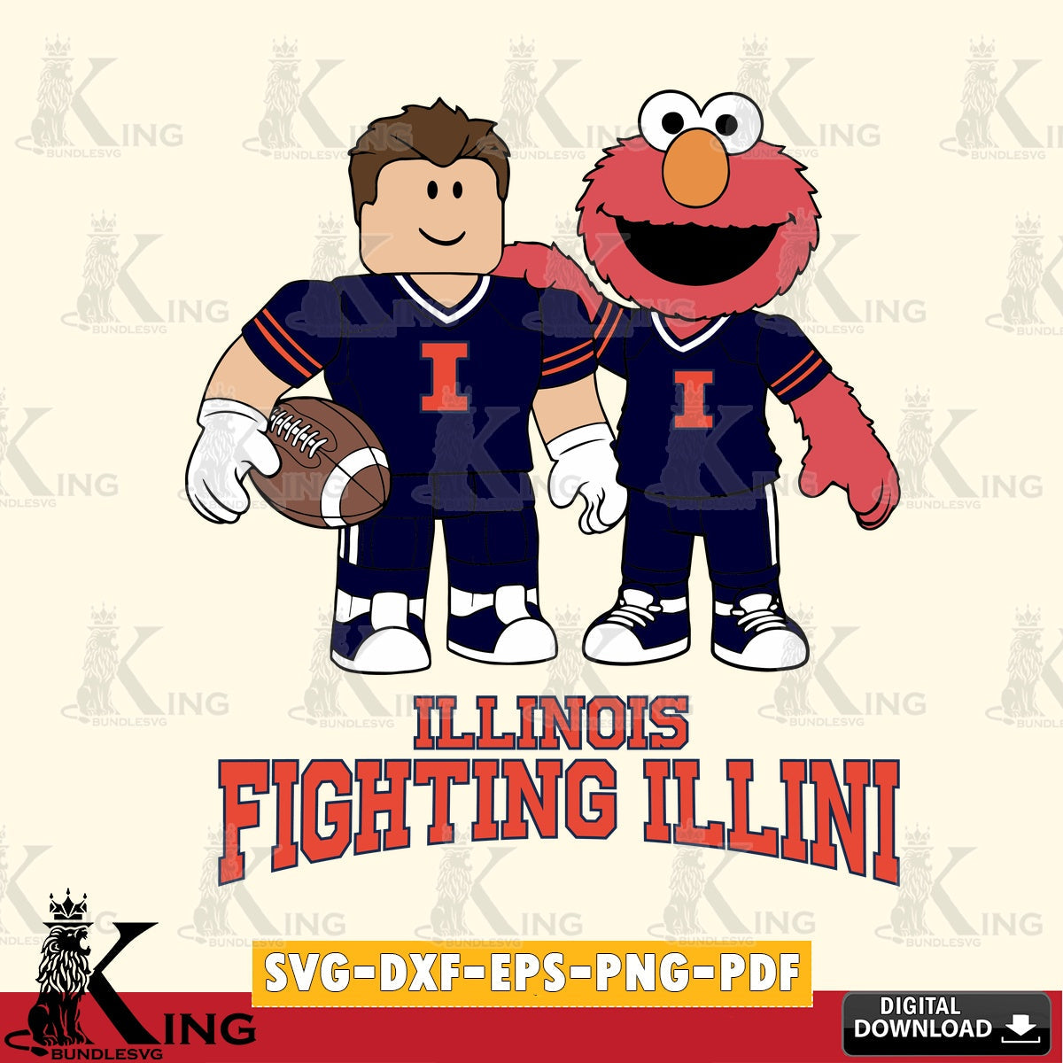 Illinois Fighting Illini Roblox & Elmo Football SVG file , NCAA Cricut,  File cut , Digital Download , PDF File