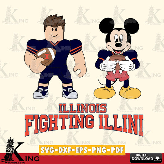 Illinois Fighting Illini Roblox & Mickey Football SVG file , NCAA Cricut,  File cut , Digital Download , PDF File