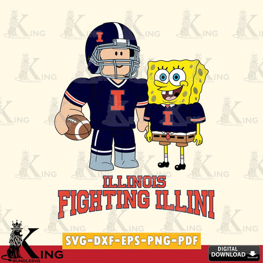 Illinois Fighting Illini Roblox & Spongebob Football SVG file , NCAA Cricut,  File cut , Digital Download , PDF File