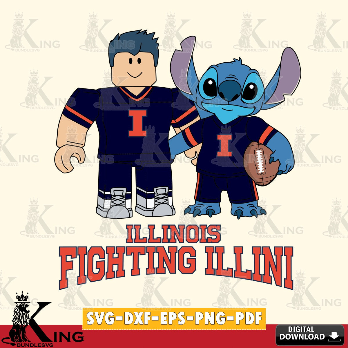 Illinois Fighting Illini Roblox & Stitch Football SVG file , NCAA Cricut,  File cut , Digital Download , PDF File