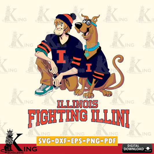 Detailed illustration of Illinois Fighting Illini Shaggy and Scooby Doo football, high-quality vector for DIY scrapbooking and