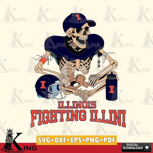 Custom design featuring Illinois Fighting Illini skeleton player football SVG PNG files perfect for Cricut and Silhouette cutting
