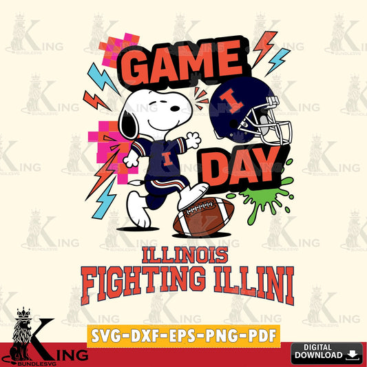 Illinois Fighting Illini Snoopy Game day SVG, Cricut, Cut file  , Digital Download , Instant Download, Peanuts svg, NCAA svg, Football svg, Sport svg