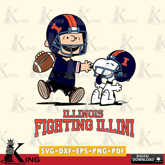 Illinois Fighting Illini Snoopy and Peanut Fun SVG, Cricut, Cut file  , Digital Download , Instant Download, Peanuts svg, NCAA svg, Football svg, Sport svg