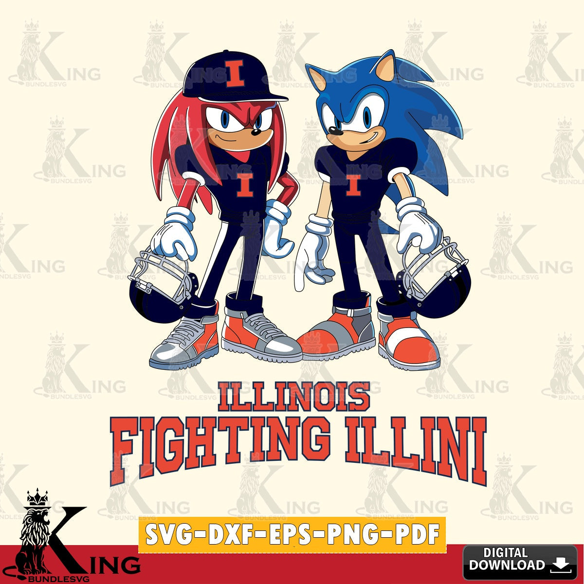 Printable art of Illinois Fighting Illini Sonic and Knuckles football player, cut file ideal for vinyl projects and T-shirt