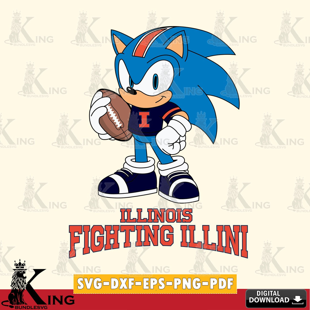 Hand-drawn style art of Illinois Fighting Illini Sonic Game Day Ready, digital clipart compatible with laser engraving and cutting