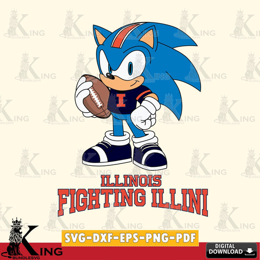 Hand-drawn style art of Illinois Fighting Illini Sonic Game Day Ready, digital clipart compatible with laser engraving and cutting