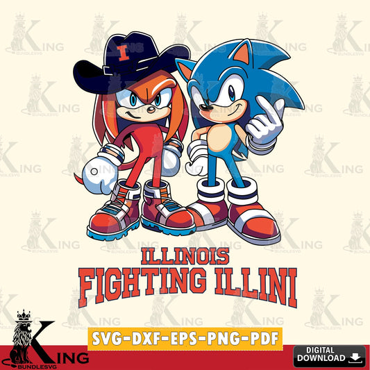 Custom design featuring Illinois Fighting Illini Sonic & Knuckles football mascot vector illustration for POD merchandise and