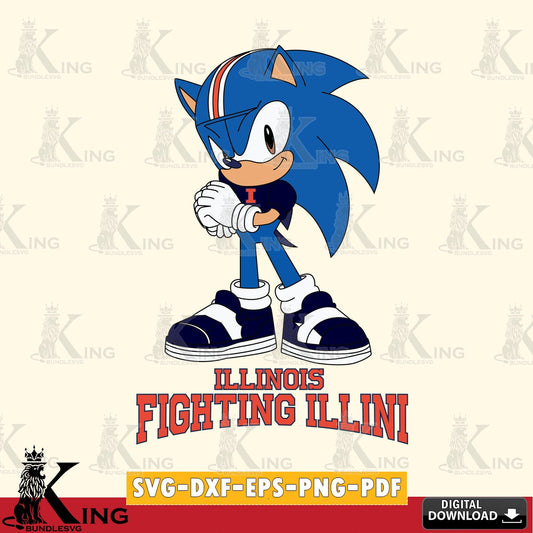 Illinois Fighting Illini Sonic cute Football SVG file, Vector , Digital Download , PDF File , Instant Download