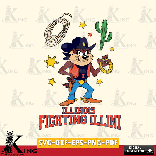 Illinois Fighting Illini Taz Cowboy Western SVG file, Cut file  , Digital Download , Instant Download, Taz svg, NCAA svg