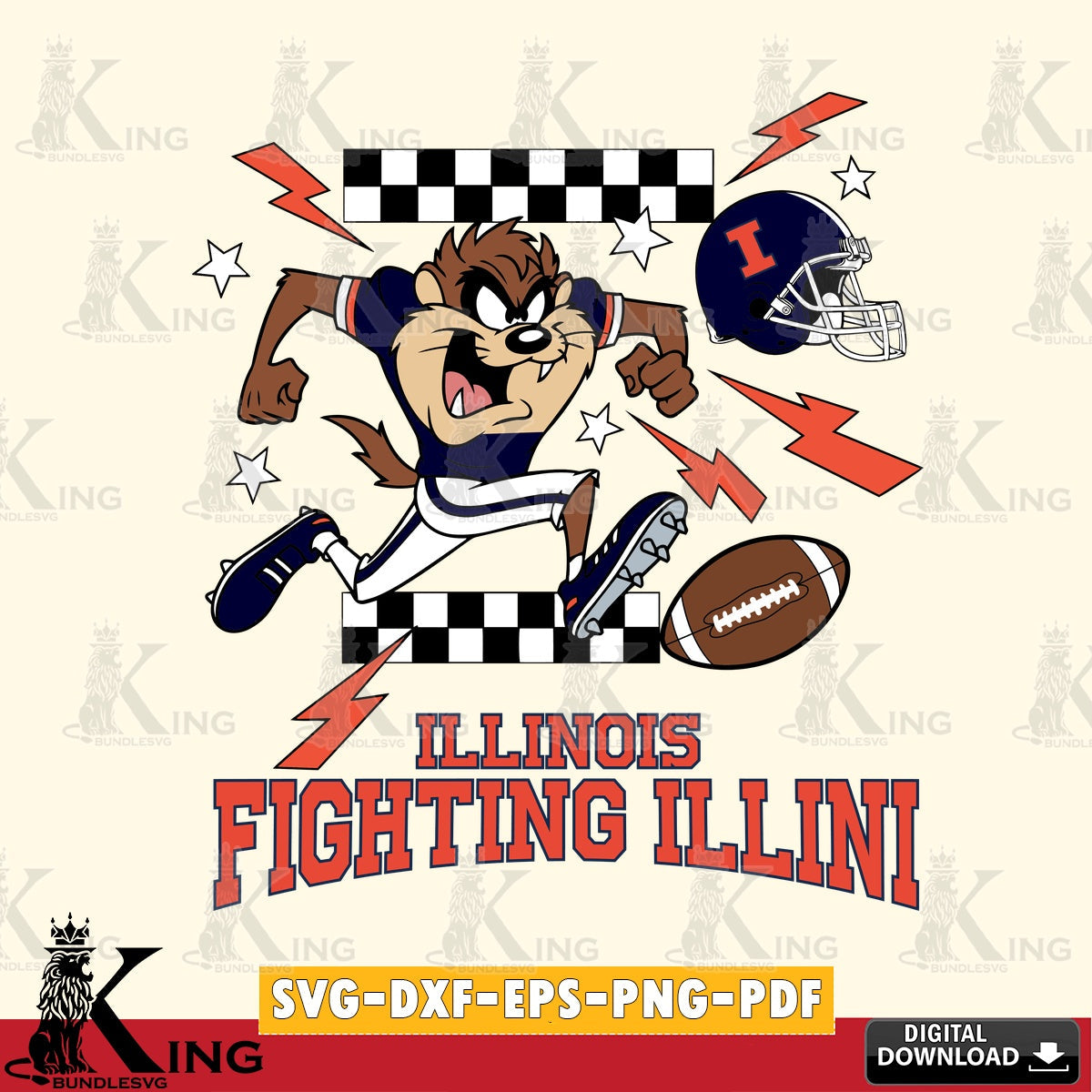 Illinois Fighting Illini Taz Football Lightning SVG file, Cut file  , Digital Download , Instant Download, Taz svg, NCAA svg
