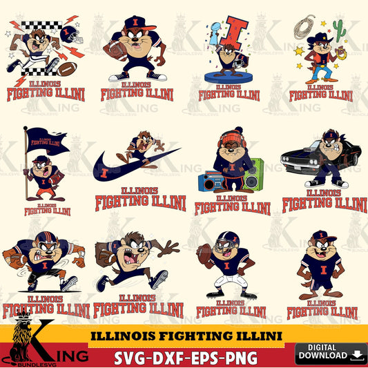 Illinois Fighting Illini Taz Football NCAA Bundle SVG file, Cut file  , Digital Download , Instant Download, Taz svg, NCAA svg