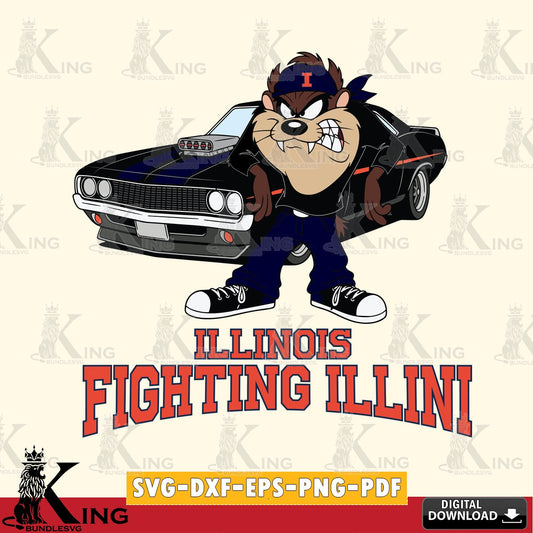 Illinois Fighting Illini Taz Racing Car SVG file, Cut file  , Digital Download , Instant Download, Taz svg, NCAA svg