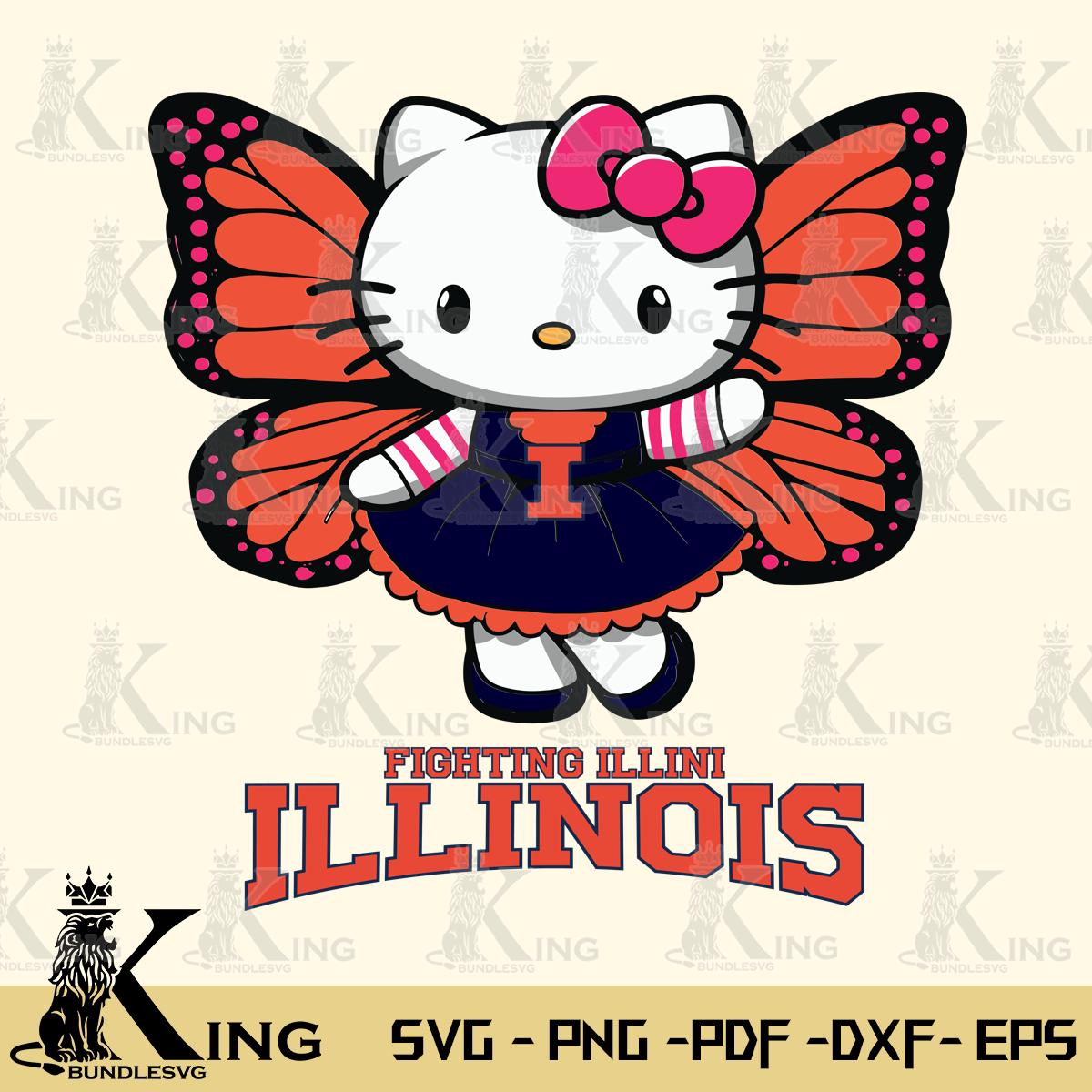 Illinois Fighting Illini Whimsical Kitty Wings Svg Eps Dxf Png File, Digital Download