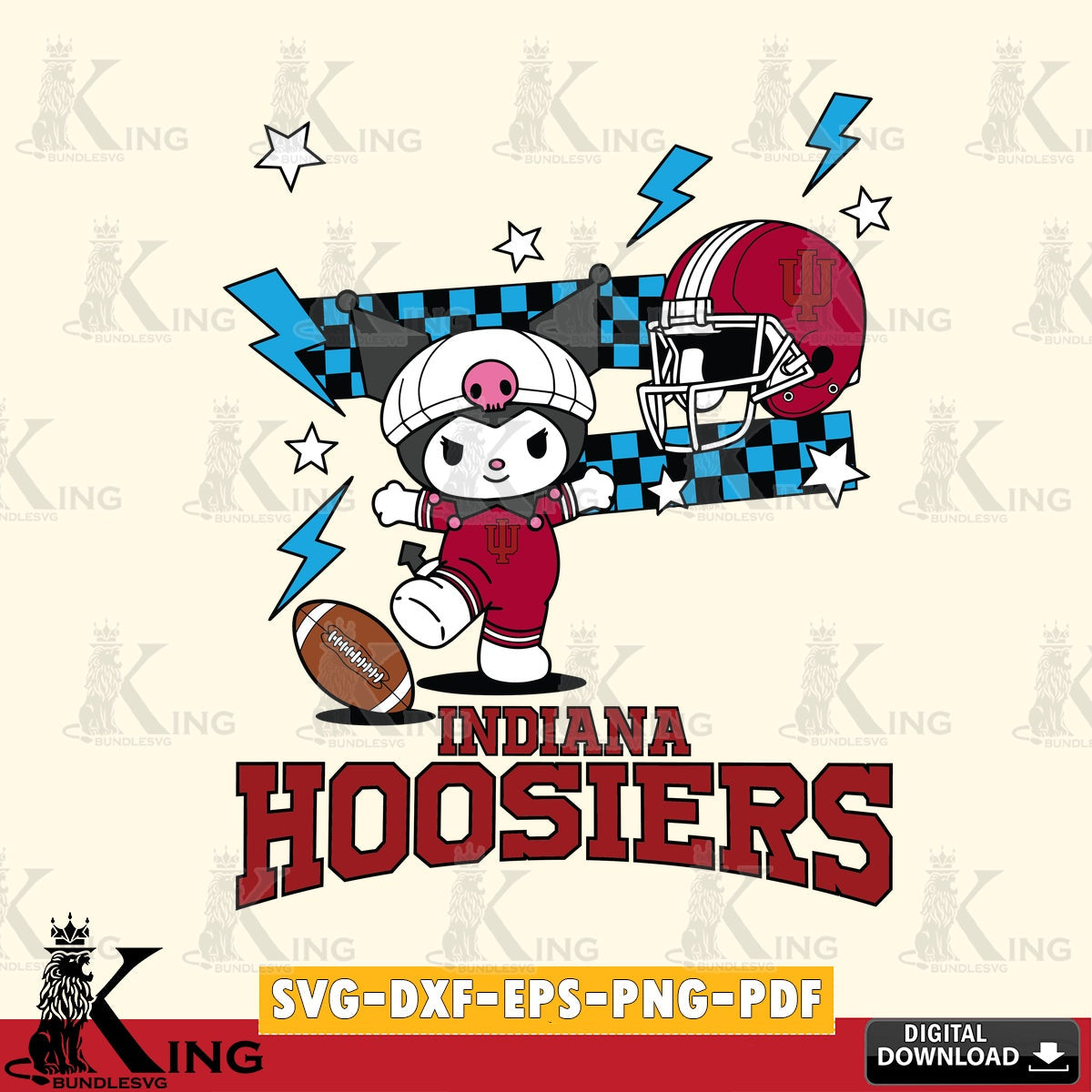 Indiana Hoosiers Kuromi Game Day SVG file, Cricut, Cut file  , Digital Download , Instant Download, Sanrio svg, Clipart