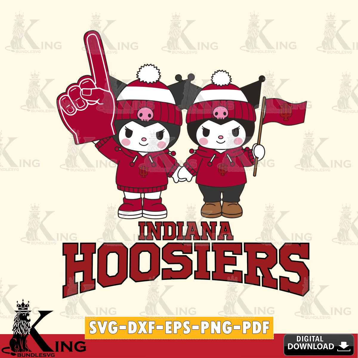 Indiana Hoosiers Kuromi rugby Fan SVG file, Cricut, Cut file  , Digital Download , Instant Download, Sanrio svg, Clipart