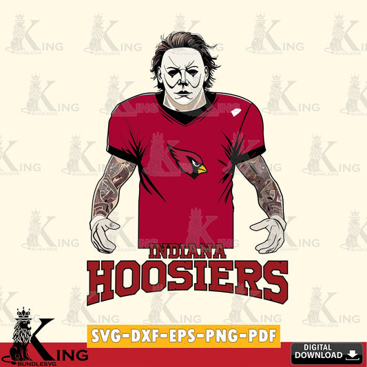 Vector design showing an Indiana Hoosiers Michael Myers tattoo football, a printable vector design for sublimation and crafts