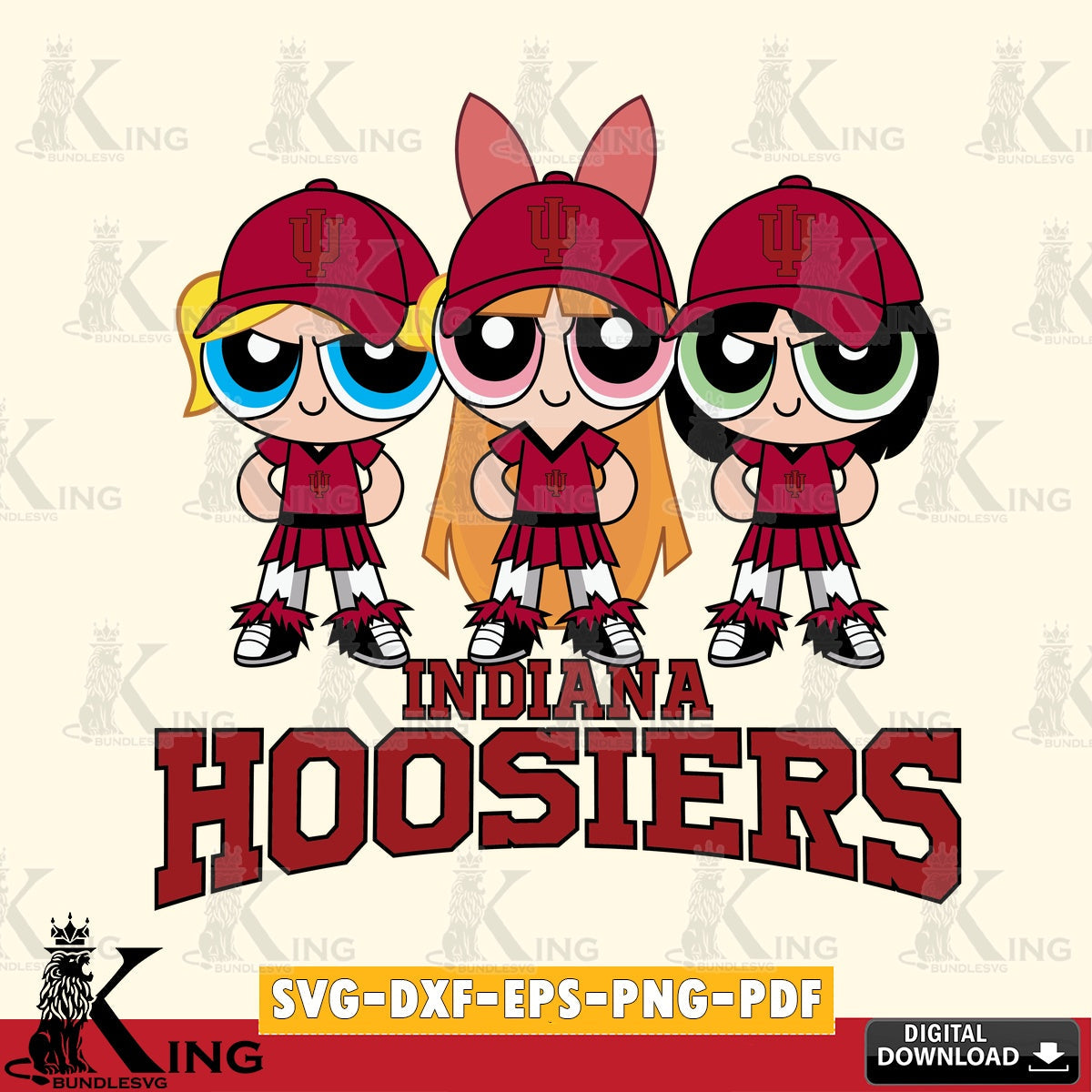 Beautiful illustration of Indiana Hoosiers PowerPuff Girls football, versatile clip art for stickers, decals, and mugs.