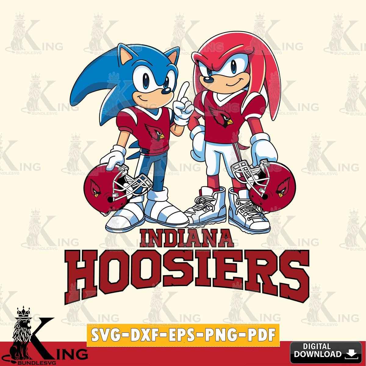 Artistic drawing of Indiana Hoosiers Sonic And Knuckles football, high-quality vector for DIY scrapbooking and home decor