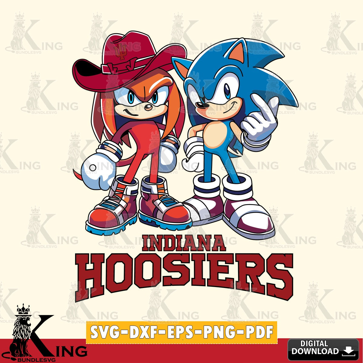 Detailed illustration of Indiana Hoosiers Sonic & Knuckles football mascot, cut file ideal for vinyl projects and T-shirt printing