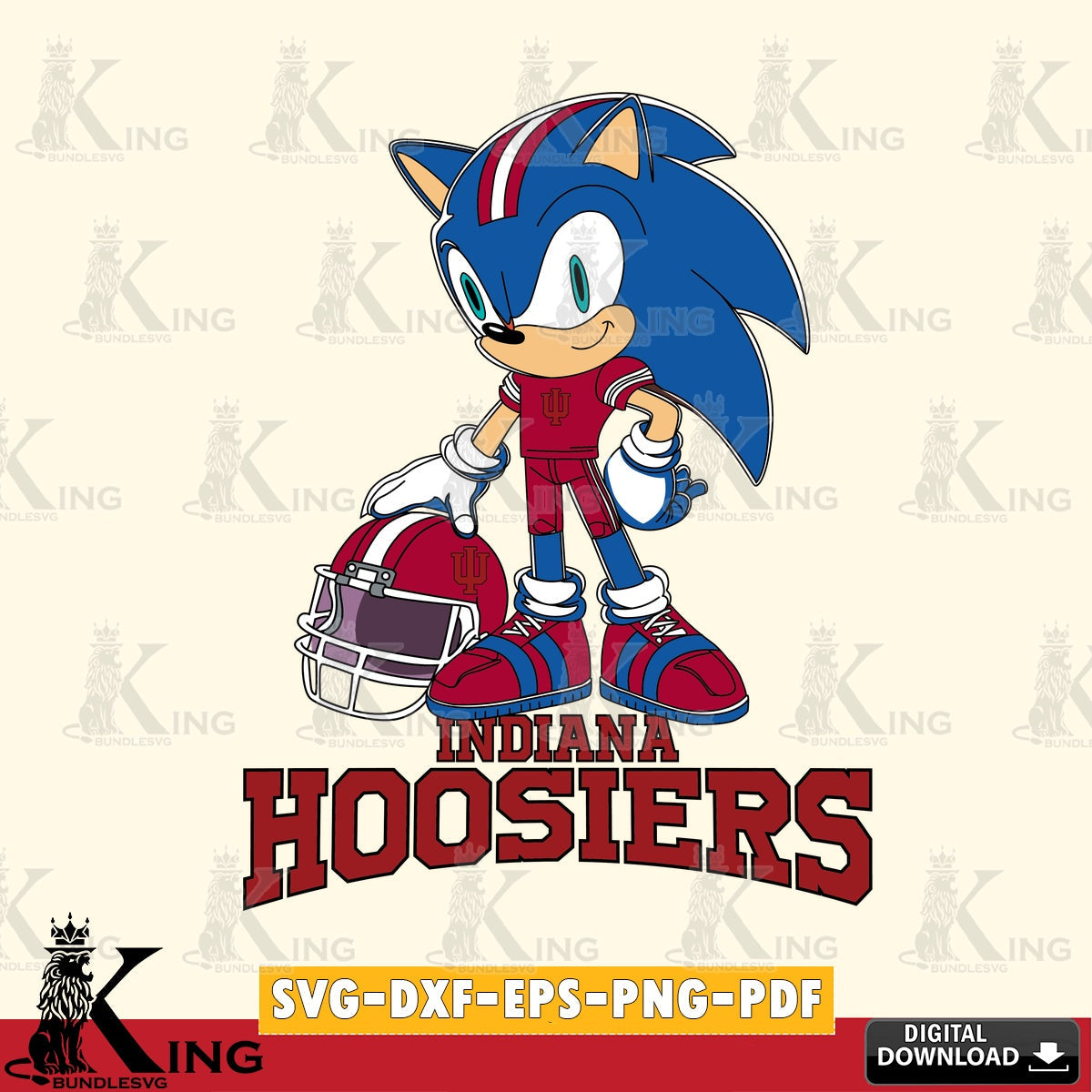 Hand-drawn style art of Indiana Hoosiers sonic player football vector, digital, instant download SVG PNG files perfect for Cricut
