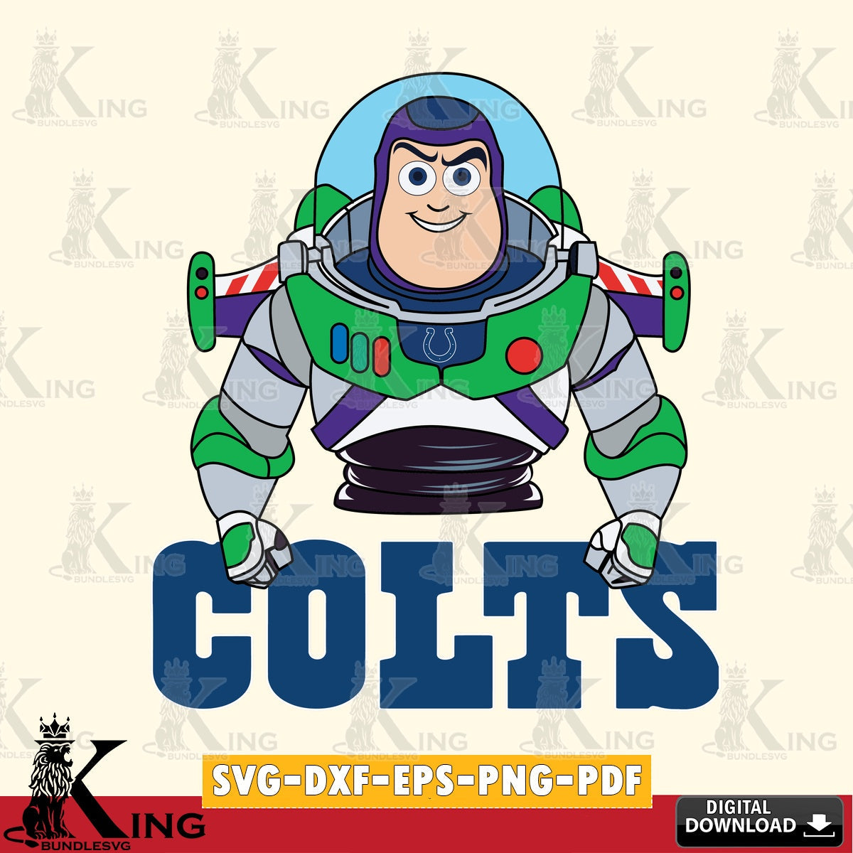 Hand-drawn style art of Indianapolis Colts Buzz Lightyear football vector art for engraving, cutting, and printing.