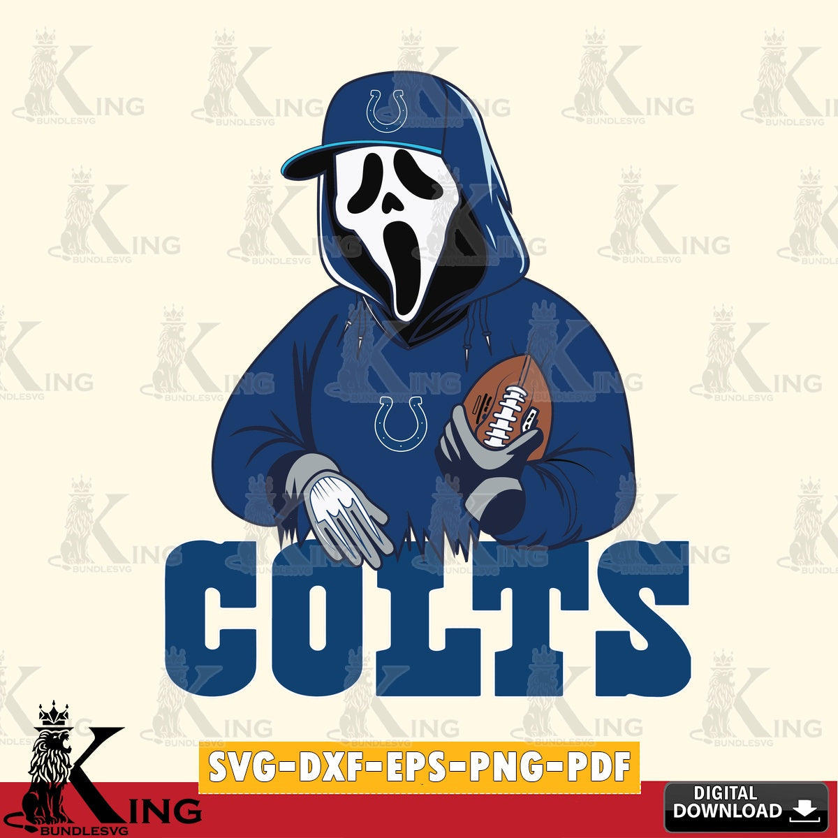 Digital clipart of Indianapolis Colts Ghostface Scream football player, vector illustration for POD merchandise and apparel