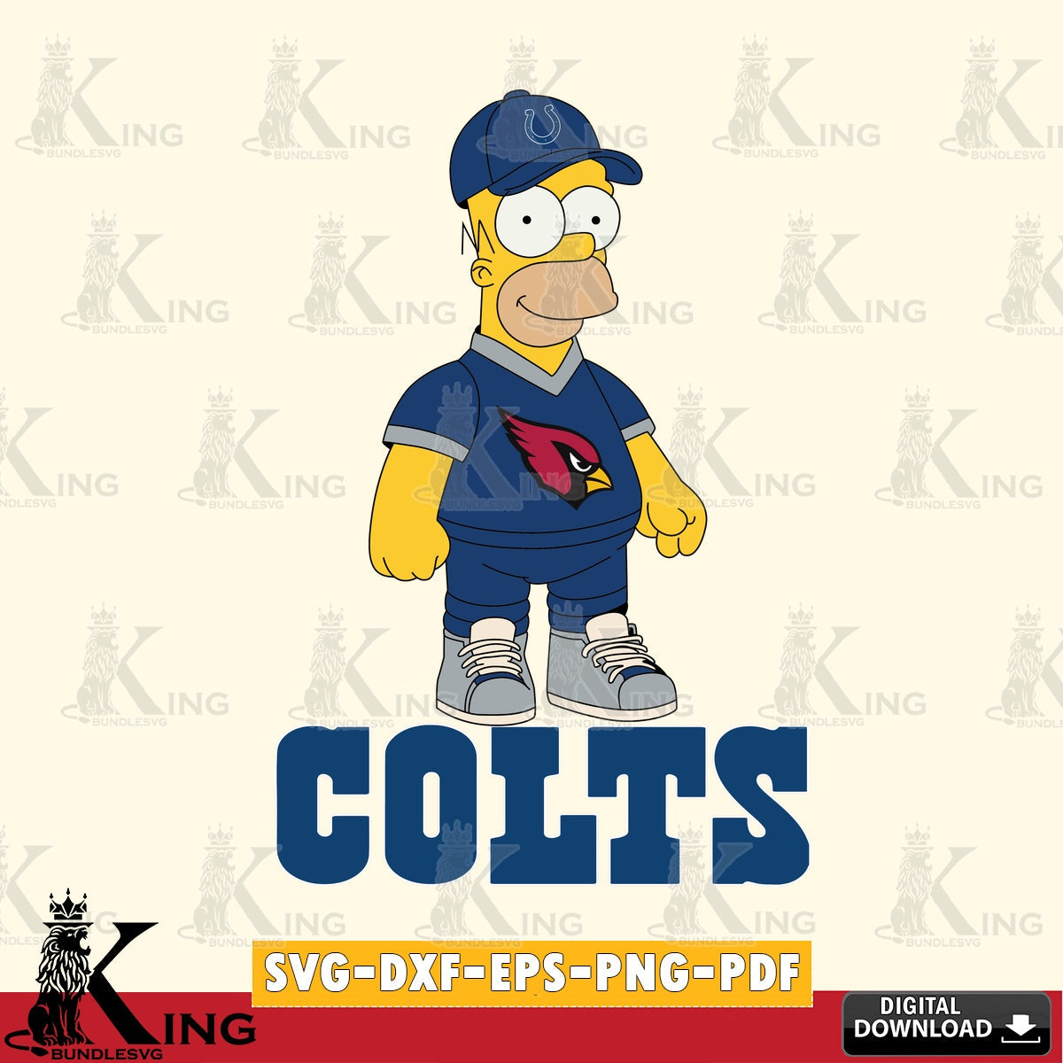 Eye-catching graphic of Indianapolis Colts Homer Simpson playing football, a printable vector design for sublimation and crafts.